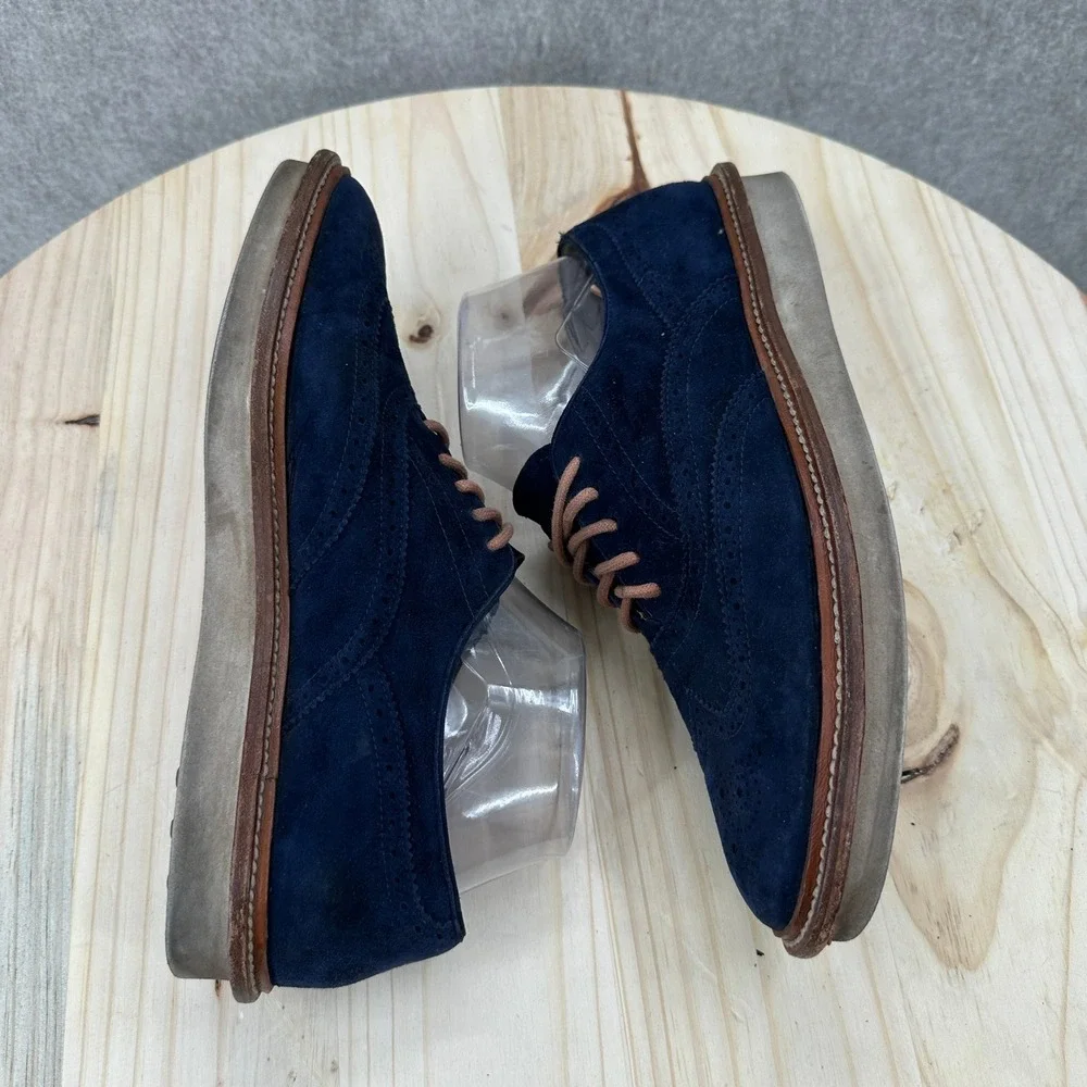 Tod's Wingtip Oxfords Men 39.5 Blue Suede Lace Up Brogue Italian Luxury Shoes